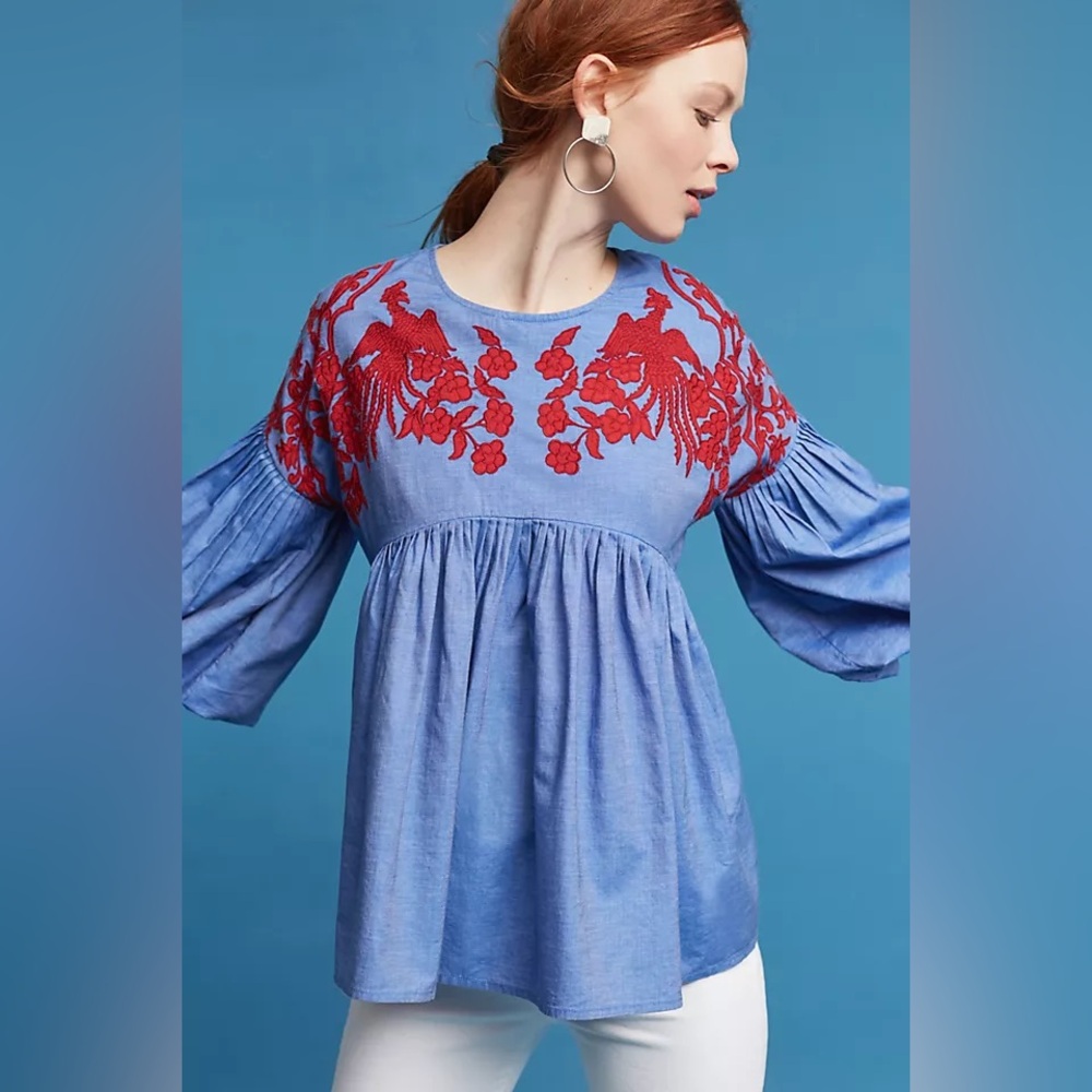 Anthropologie Lianna embroidered blouse sz lg